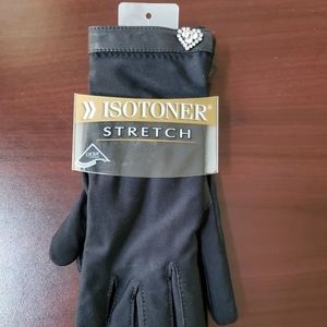 GLOVES ISOTONER with Jeweled Rhinstone Heart- One Size Stretch